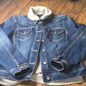 I-N-C Womens Jean Jacket with Built in knit Scarf
